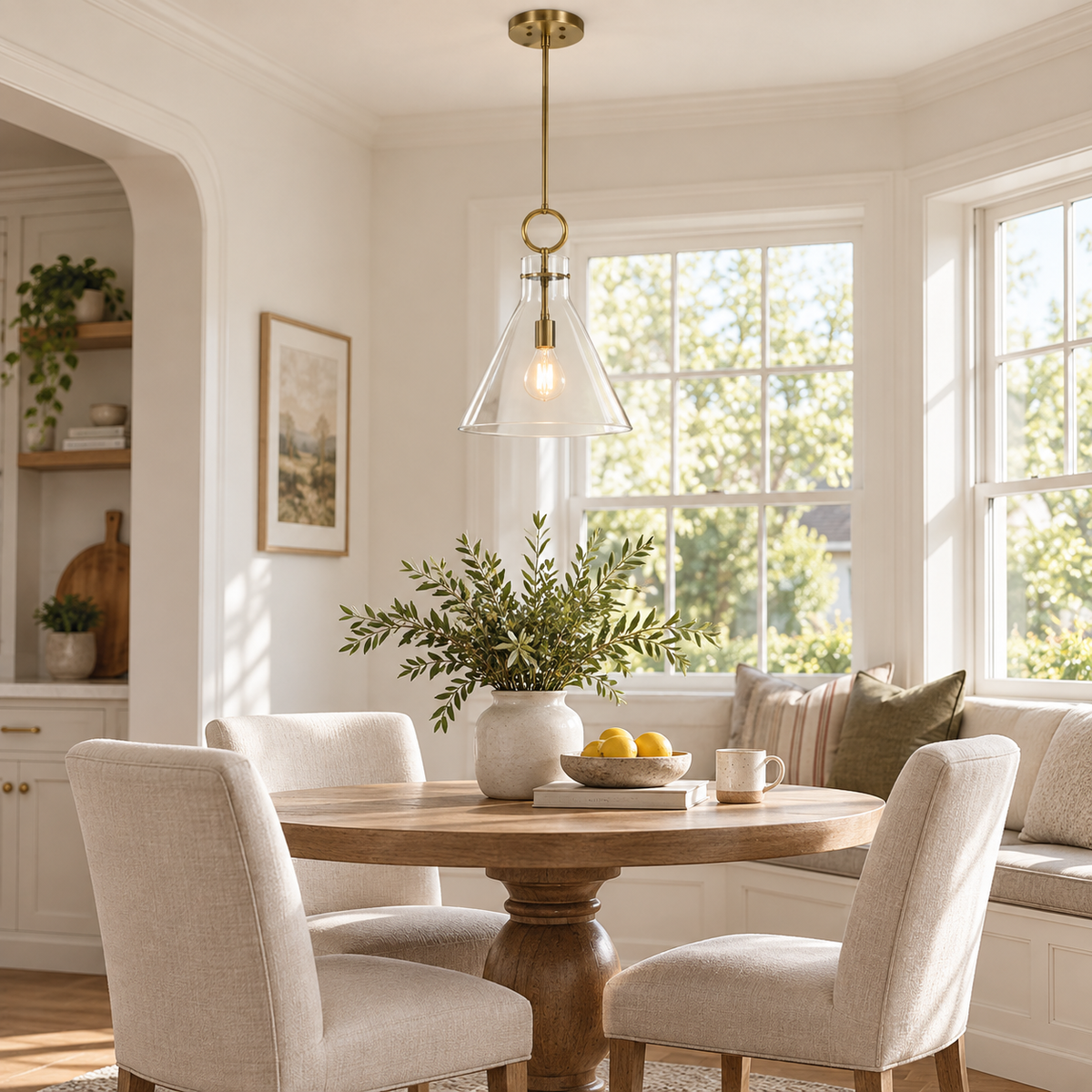 Clear Glass Funnel Pendant Light with Aged Brass