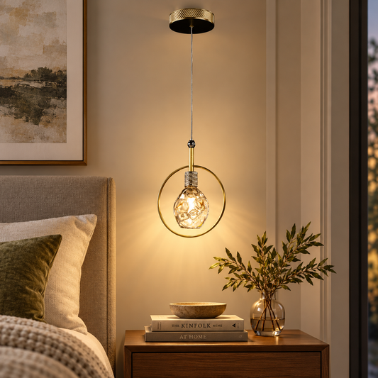 Hand-Blown Glass Pendant Light with Brass and Polished Nickel