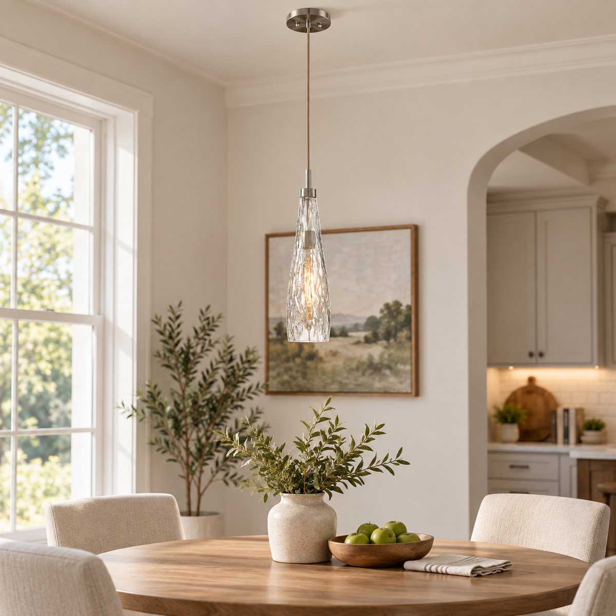 Hand-Blown Ripple Glass Brushed Nickel Pendant Light