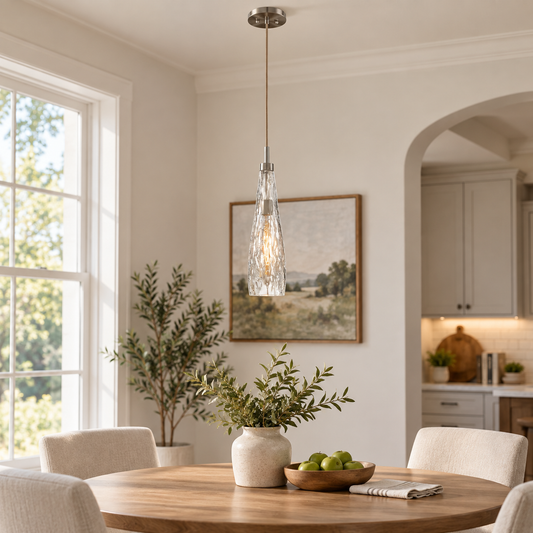 Hand-Blown Ripple Glass Brushed Nickel Pendant Light