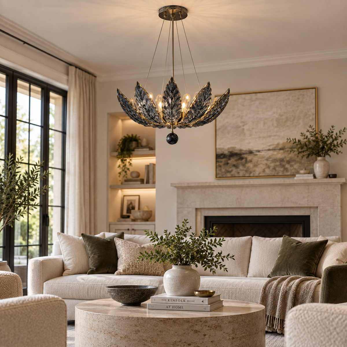 Six-Light Silver Champagne Crystal Pendant Light
