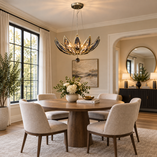 Six-Light Silver Champagne Crystal Pendant Light