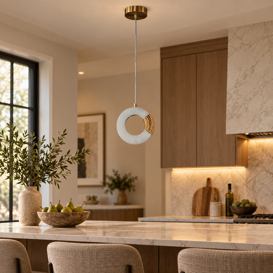 Small Antique Brass Alabaster Pendant Light