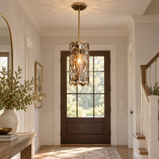 Small Two-Light Silver Champagne Crystal Pendant Light