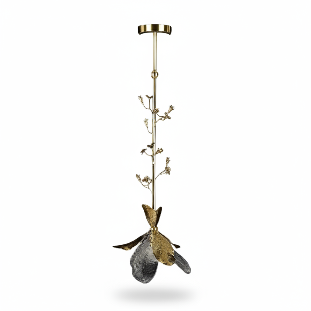 Dryad Pendant Hand Blown Glass Brass Botanical Design
