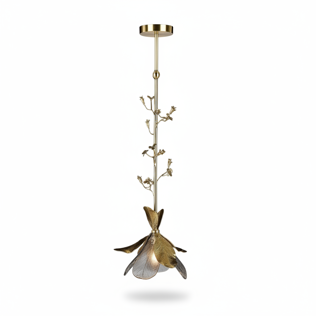 Dryad Pendant Hand Blown Glass Brass Botanical Design