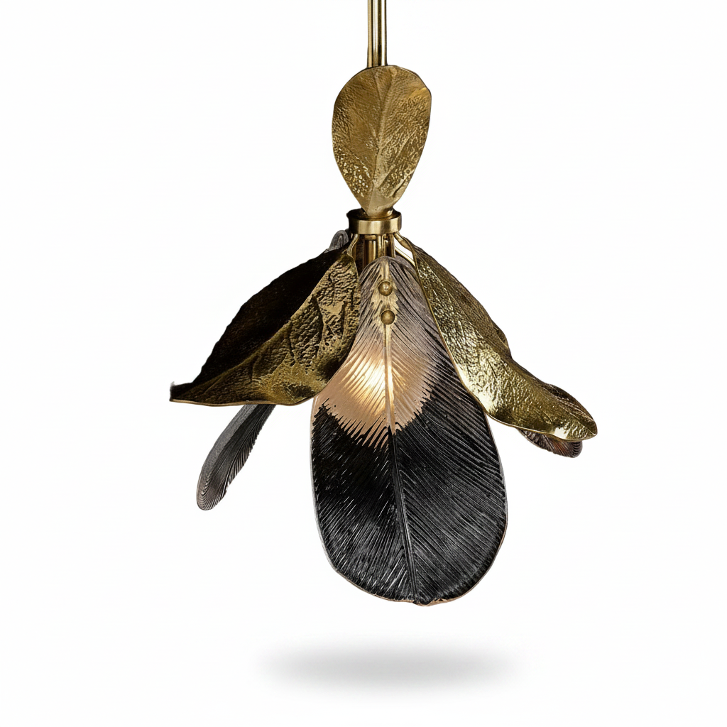 Dryad Pendant Hand Blown Glass Brass Botanical Design