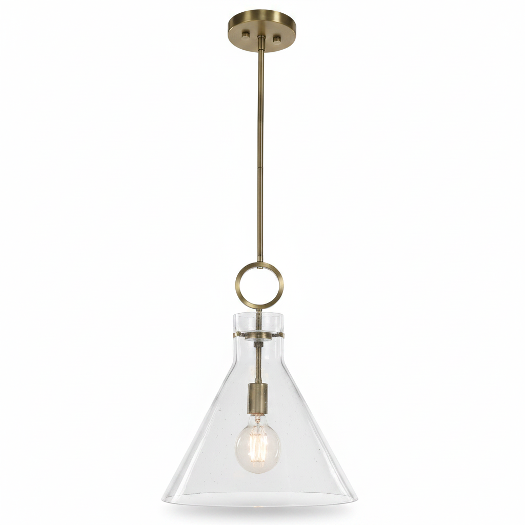 Imbuto Clear Glass Funnel Pendant with Brass