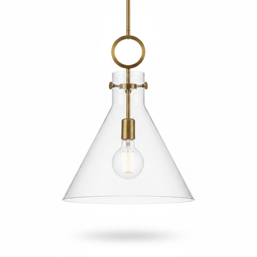 Imbuto Clear Glass Funnel Pendant with Brass
