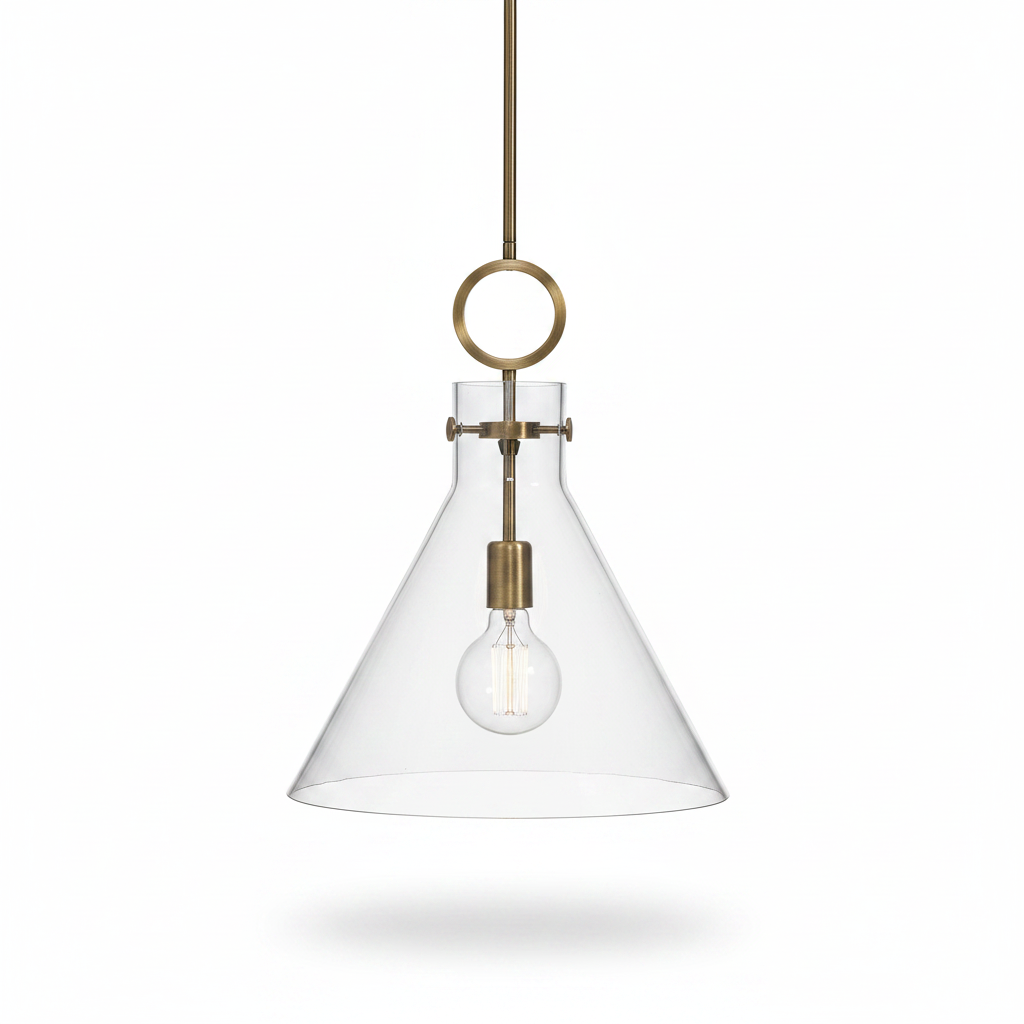 Imbuto Clear Glass Funnel Pendant with Brass