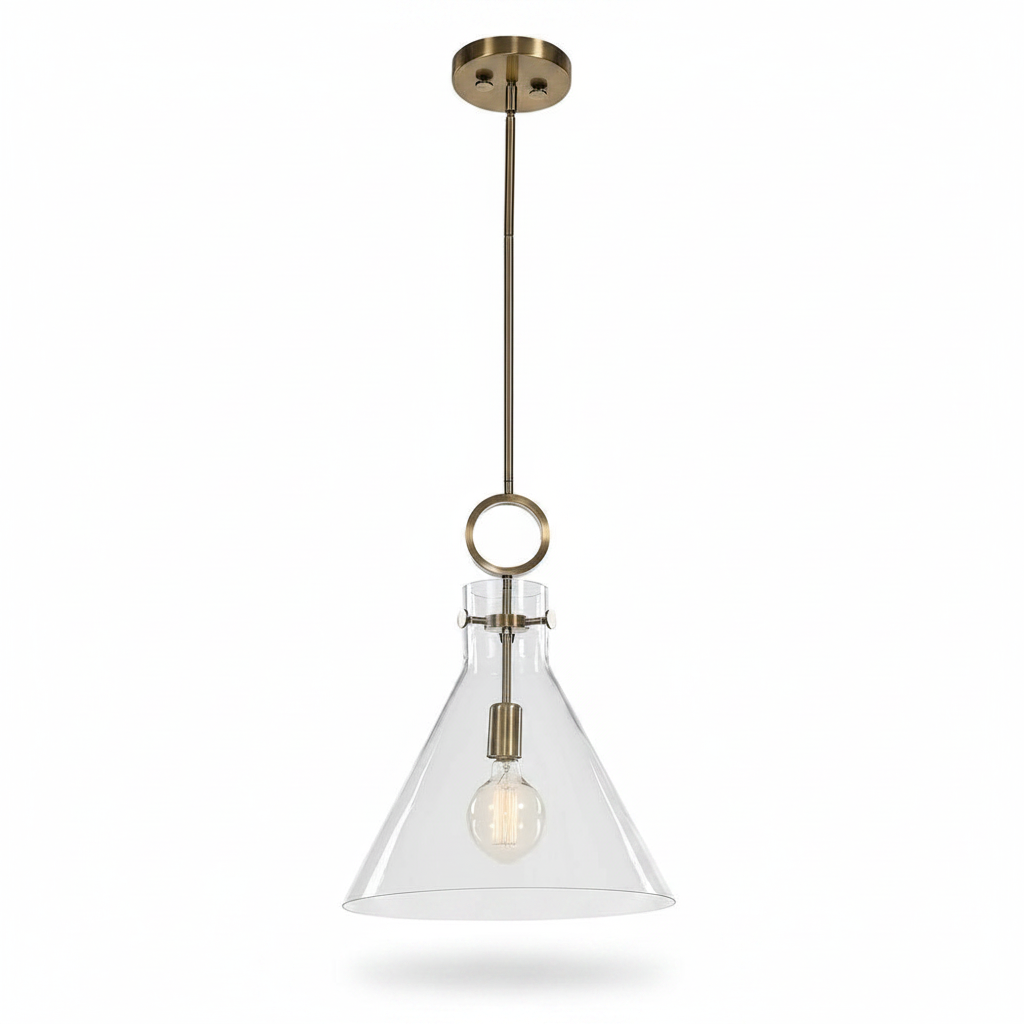 Imbuto Clear Glass Funnel Pendant with Brass